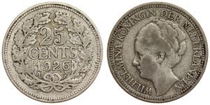 Netherlands - 25 Cents 1926 - Wilhelmina - Silver