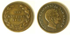 BADEN (German State) 1 Kreuzer 1828 D - Copper - Ludwig I. - 1809