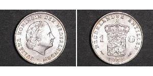 1 Gulden Antillas Neerlandesas (1954 – 2010) Plata Juliana of the Netherlands (1909 – 2004)