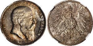 5 Mark Grand Duchy of Baden (1806-1918) Silver Frederick I, Grand Duke of Baden (1826 - 1907)