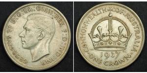  
  1937, Australia, George VI.  Beautiful Large Silver Crown Coin. Scratched AU+  Mint Year: 1937 Reference: KM-37. Denomination: One Crown  Condition: A few scratches (old silver-test cuts?), o ...