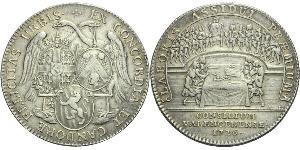 Jeton du magistrat.Deux cygnes soutenant les écussons du maréchal de Luxembourg, gouverneur, du marquis de Moreau de Séchelles, intendant du Hainaut de 1727 à 1743. R/. Salle du Conseil. Daté 172 ...