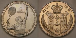 NIUE 5 Dollars 1987 - Copper-Nickel - Boris Becker - aUNC - 667 *