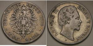 BAVARIA (German State) 2 Mark 1876 D - Silver 0.9 - Ludwig II. - VF - 1524 *