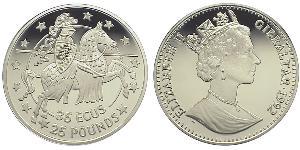 35 Ecu / 25 Pound Gibilterra Argento Elisabetta II (1926-2022)
