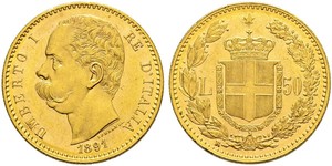50 Lira 意大利王國 (1861-1946) 金 Umberto I (1844-1900)