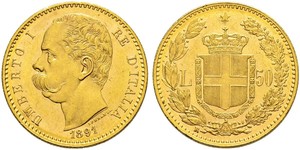 50 Lira Kingdom of Italy (1861-1946) Oro Umberto I (1844-1900)