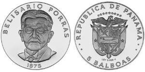 5 Balboa Panama Kupfer/Nickel Belisario Porras Barahona (1856 - 1942)