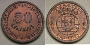 TIMOR 50 Centavos 1970 - Bronze - aUNC - 2899 *