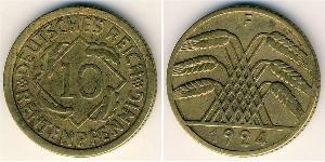 Веймарская республика
10 рентенпфеннигов (1924 г.)
Латунь
F
