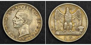  
  1927, Kingdom of Italy, Victor Emmanuel III. Nice Silver 5 Lire Coin. VF+  Condition: VF+ Mint Year: 1927 Mint Place: Rome Reference: KM-67.1.  Denomination: 5 Lire  Material: Silver (.835)   ...