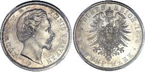 5 Mark Reino de Baviera (1806 - 1918) Plata Luis II de Baviera(1845 – 1886)