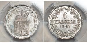 6 Kreuzer 巴伐利亞王國 (1806 - 1918) 銀 路德维希二世 (巴伐利亚)