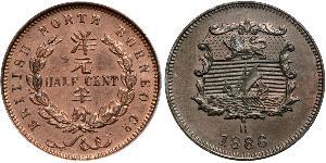 1/2 Cent Borneo del Nord (1882-1963) Bronzo 