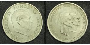  
 
  
 1967, Denmark, Frederick IX. Silver 10 Kroner Coin. Princess Margrethe Wedding! 
  
  Mint Year: 1967 Reference: KM-856. Mint Place: Copenhagen (heart)  Condition: Light PVC residue, othe ...