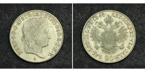  
 
  
 1845, Austrian Empire, Ferdinand I. Nice Silver 20 Kreuzer Coin. XF-AU! 
  
  Mint Date: 1845 Reference: KM-2208. Mint Place: Vienna (A) Condition: A nice XF-AU! Denomination: 20 Kreuzer  ...