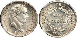 1/2 Franc Primo Impero francese (1804-1814) Argento Napoleone Bonaparte(1769 - 1821)