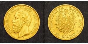  
  1876, Baden (Grand Duchy), Frederick I. Nice Gold 10 Mark Coin. 3.92gm!  Condition: VF+ Mint date: 1876 Reference: KM-264. Mint Place: Baden (G) Mintage: 135,760 pcs.   Denomination: 10 Mark  ...