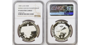  
  
 1989, Laos. Proof Silver 50 Kip 