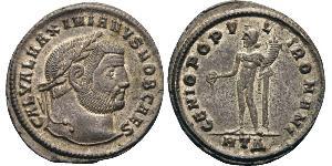 MAXIMIANUS II. GALERIUS (305 - 311 n. Chr.). Follis. Heraclea. 297 - 298 n. Chr. Vs: GAL VAL MAXIMIANVS NOB CAES. Kopf mit Lorbeerkranz rechts. Rs: GENIO POPV - L - I ROMANI / HTΔ. Genius mit Pat ...