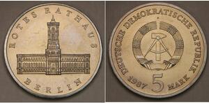 GERMANY (DDR) 5 Mark 1987 A - Cu-Zn-Ni - Berlin Red City Hall - aUNc - 610 *