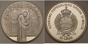 ORDER OF MALTA 10 Liras 2005 -Cu-Ni- John Paul II. - Soli Deo Gloria - UNC -782*