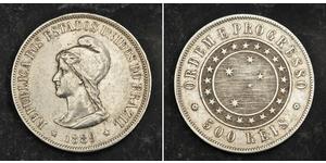  
 
   1889, Brazil (Republic). Beautiful  Silver 500 Reis Coin. XF!  Mint Year: 1889 Condition: A nice XF! References: KM-494. Denominations: 500 Reis Material: Silver (.917)  Diameter: 25mm  We ...