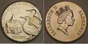 ALDERNEY 2 Pounds 1999 - Cu-Ni - Total Eclipse of the Sun - aUNC - 758 *