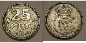 DENMARK 25 Ore 1919 - Silver 0.6 - Christian X. - VF/XF - 4482 *