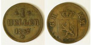 HESSE-DARMSTADT 1 Heller 1852 - Copper - Ludwig III. - VF- - 3687
