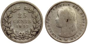Netherlands - 25 Cents 1897 - Wilhelmina - Silver