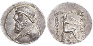 Parthia. Mithradates II. 123-88 v. Chr. Tetradrachme, 15,54 g. Drapierte Büste nach links / Arsakes mit Bogen. Prachtexemplar. Feine Patina. Vorzüglich