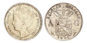 Niederländische Antillen-Curacao. Wilhelmina 1890-1948. 1/10 Gulden 1901. K.M. 36, Scholten 1393. Vorzüglich +