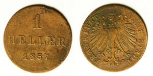 FRANKFURT AM MAIN (German City) 1 Heller 1857 - Copper - VF - 1100