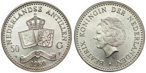 Netherlands Antilles - 50 Gulden 1980 - Beatrix, Silver