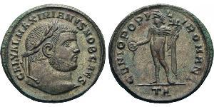 MAXIMIANUS II. GALERIUS (305 - 311 n. Chr.). Follis. Heraclea. 297 - 298 n. Chr. Vs: GAL VAL MAXIMIANVS NOB CAES. Kopf mit Lorbeerkranz rechts. Rs: GENIO POPV - L - I ROMANI / HTA. Genius mit Pat ...