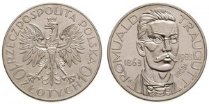 POLAND - XX cent.; II Rzeczpospolita Polska 1918-1939 - Monety próbne, 10 złotych 1933, Warszawa, Romuald Traugutt, na rewersie wypukły napis PRÓBA, srebro 21.98 g, Parchimowicz P-155a, wybito 10 ...