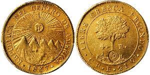 1841,COSTA RICA. 4 Escudos, ND (Decree of December 24, 1841). San Jose Mint. PCGS AU-53 Secure Holder.Finest Certified Countermarked Costa Rican 4 EscudosFr-2a; KM-29; Gurdian-pg.63, Type VII; Re ...