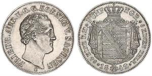 1/6 Thaler Regno di Sassonia (1806 - 1918) Argento Federico Augusto II di Sassonia