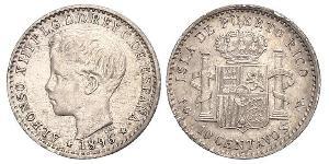 10 Centavo Porto Rico Argent Alfonso XIII of Spain (1886 - 1941)