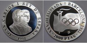 SPAIN 1992 200 PESETAS JUAN CARLOS I OLYMPIC SYMBOLS SILVER WORLD COIN 
