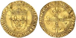 Frankreich. Ludwig XII. 1498-1514. Ecu d'or au soleil. Gekröntes Wappen / Lilienkreuz. Duplessy 647, Friedberg 323. GOLD. Minimal gewellt, sehr schön