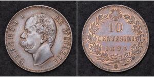1893, Kingdom of Italy, Umberto I. Beautiful Copper 10 Centesimi Coin. XF-AU!
Mint Year: 1893  
Reference: KM-27.1. 
Condition: A nice XF-AU! 
Denomination: 10 Centesimi  
Mint Place: Birmingham  ...
