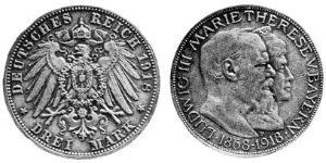 3 Mark Reino de Baviera (1806 - 1918) Plata 
