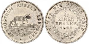 1/6 Thaler Anhalt-Bernburg (1603 - 1863) Plata Alexander Karl, Duke of Anhalt-Bernburg (1805 – 1863)