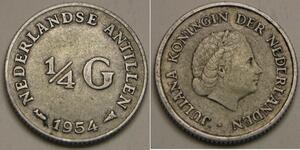 NETHERLANDS ANTILLES 1/4 Gulden 1954- Silver 0.64 - Juliana - VF/XF - 2477 *