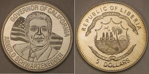 LIBERIA 5 Dollars ND (2004) - Cu-Ni - Arnold Schwarzenegger - UNC - 660 *