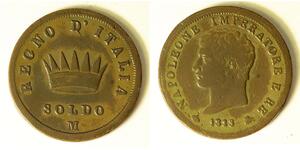 KINGDOM of NAPOLEON (Italian State) 1 Soldo 1813 M - Copper - Napoleon I. - 1835