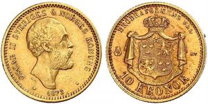 Schweden. Oskar II. 1872-1907. 10 Kronen 1873. K.M. 732, Friedberg 94, S.M. 25. GOLD. Sehr schön - vorzüglich