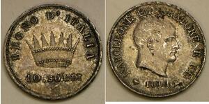 KINGDOM OF ITALY 10 Soldi 1811 M - Silver 0.9 - Napoleon Bonaparte - XF+ -3419*